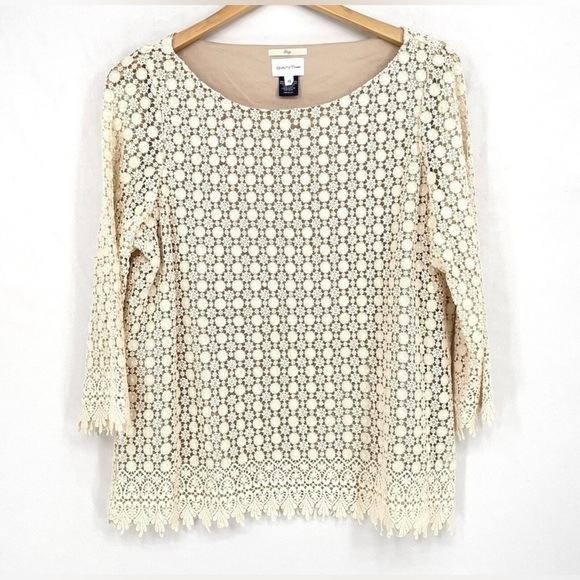 GANT Rugger Lazy Top Cotton Blouse Tunic Designer Luxury Size UK42 USA L Beige - Picture 1 of 10